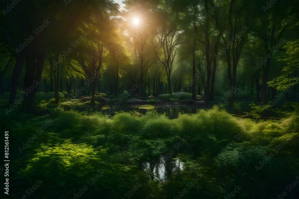 Fototapeta premium Sun view in morning in the forest.