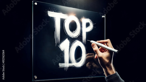 Bold White Marker Sketch of Top 10 on Glass photo