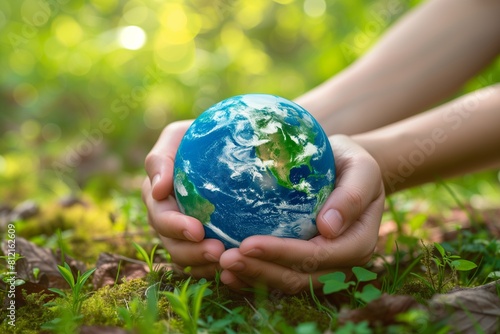 Hands Holding Earth Globe in Nature Setting