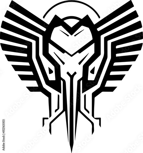 Abstract futuristic pharaoh man sphinx emblem logo template. Print, tattoo illustration of pharaoh