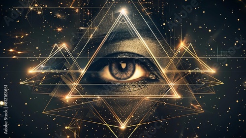 abstract illuminati eye pyramids on black background mysterious secret society symbols vector illustration photo