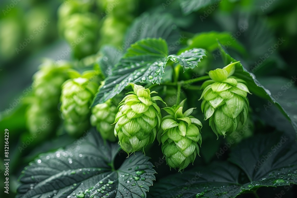 In the brewery's botanical field, ripe hop cones are harvested, essential for crafting bitter, aromatic beer. In the brewery's botanical field, ripe hop cones are harvested, essential for crafting bitter, aromatic beer.