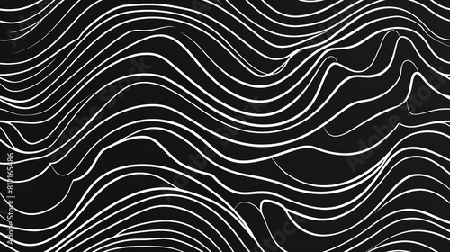 A seamless pattern of white wavy lines on a black background