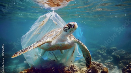 Trapped in Plastic: Sea Turtle Struggles After Entanglement (Marine Plastic Threat)