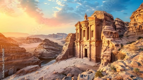 Discover the ancient wonders of Petra in Jordan, an archaeological marvel carved into rose-colored sandstone cliffs. photo