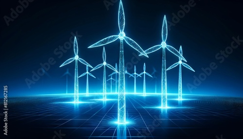 wind turbines futuristic, holographic style © Henry