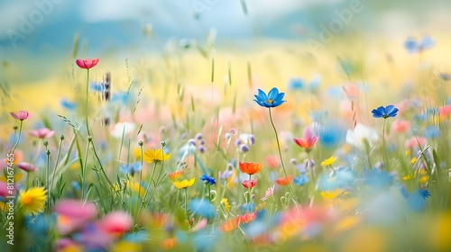 Blossoming Field of Vibrant Wildflowers in Impressionist Painting Style