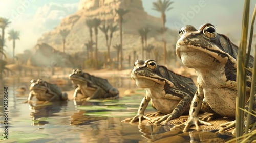 biblical ten plagues of egypt swarm of frogs invading ancient egyptian landscape photo