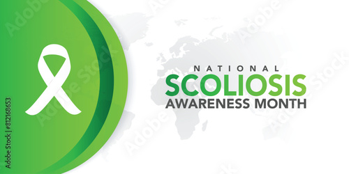 scoliosis awareness month design template for celebration. scoliosis awareness month green ribbon. green ribbon design illustration. it is an abnormal lateral curvature of the spine. It is most often