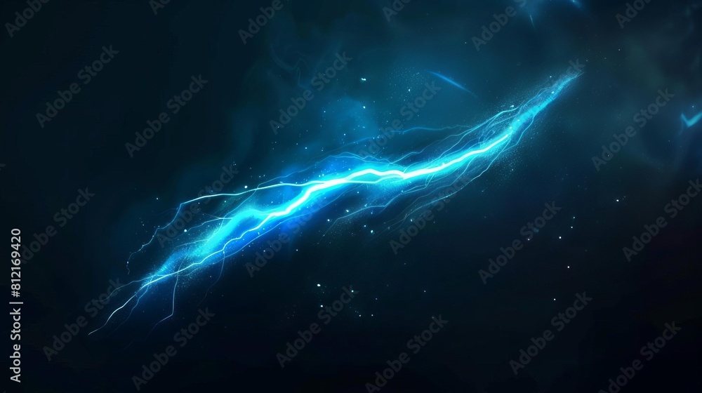 bright blue neon lightning strike on dark background electric light effect vector illustration