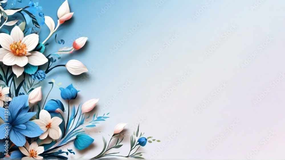 Watercolor elegant floral background design with blue and white flowers ...