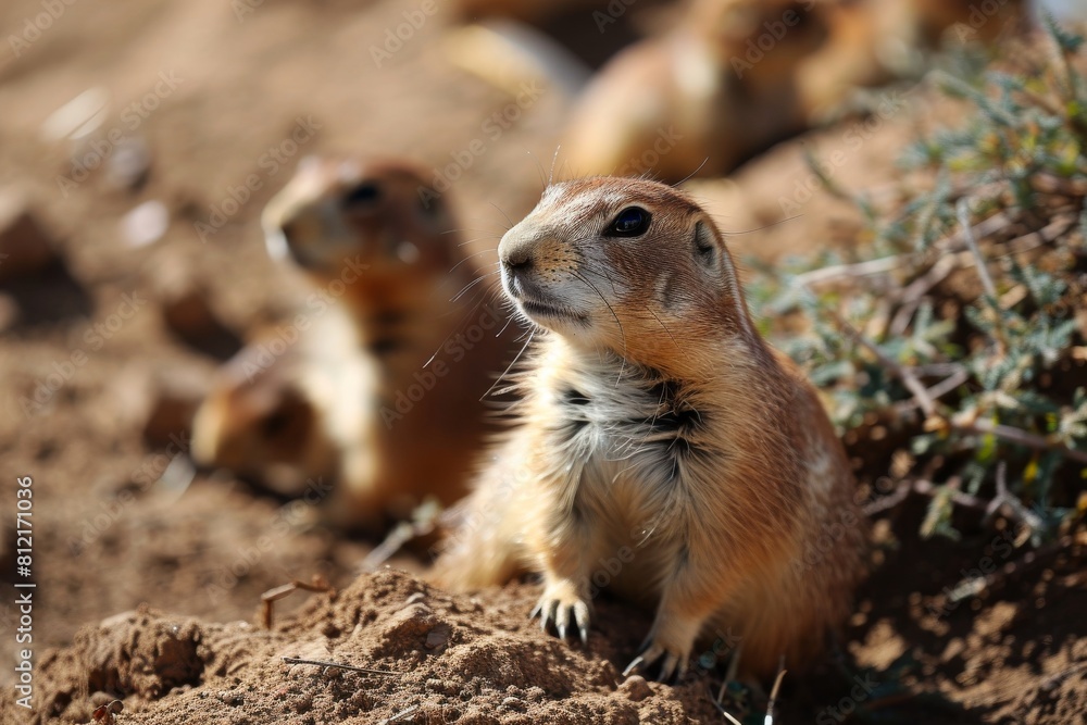 Naklejka premium Prairie dogs, genus Cynomys outdoors in nature background, Ai generated