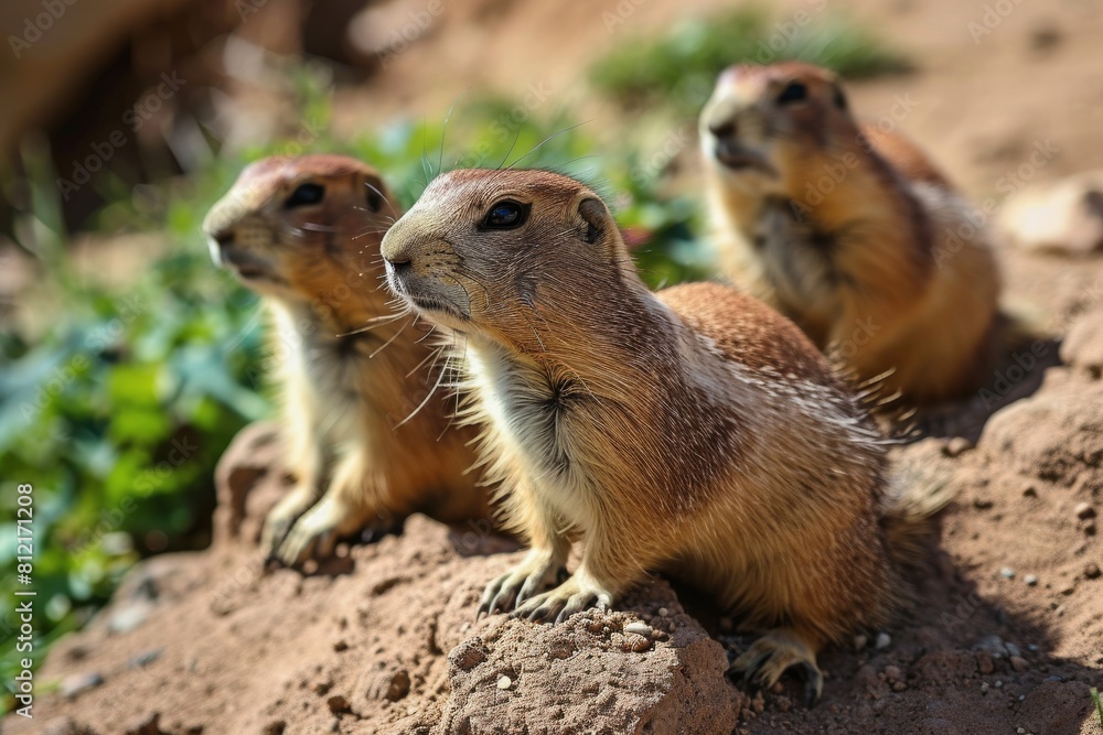 Prairie dogs, genus Cynomys outdoors in nature background, Ai generated