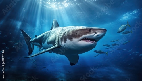 The great White Shark in the ocean, portrait of White shark hunting prey in the underwater © Virgo Studio Maple
