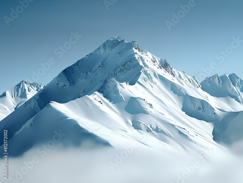 The majestic snow-capped mountain peak rises high above the clouds. photo
