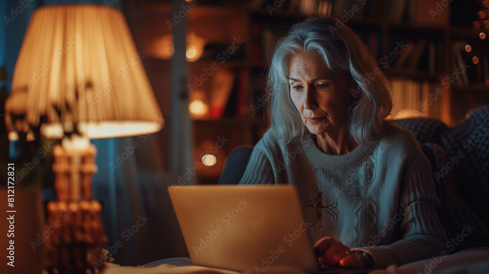 A mature woman therapist immersed in the world of her laptop screen, her expression a blend of concentration and compassion as she works on patient treatment plans. Ai generated A mature woman therapist immersed in the world of her laptop screen, her expression a blend of concentration and compassion as she works on patient treatment plans. Ai generated