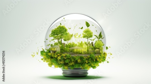 Renewable energy light bulb with green energy. Green energy concept illustrating renewable and sustainable energy sources and ecology. Ai-generated. © Acronym