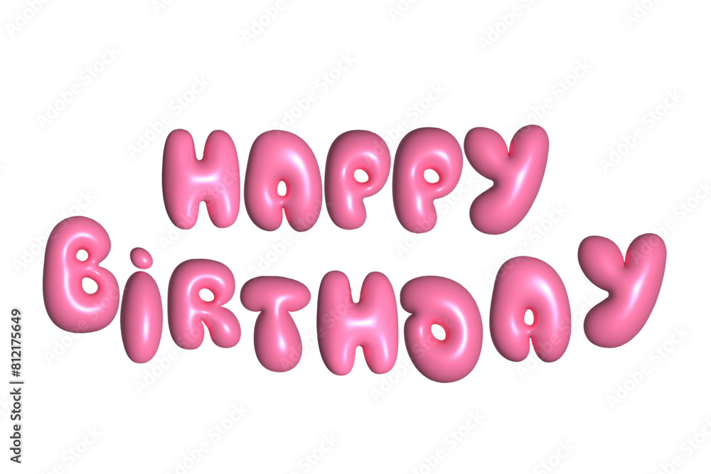 3D Pink Bubble Text Happy Birthday. Trendy text with glossy plastic effect. 3D Pink Bubble Text Happy Birthday. Trendy text with glossy plastic effect.