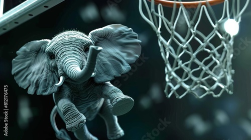 elephant basketball player slam dunking in 3d render illustration 8k generative ai