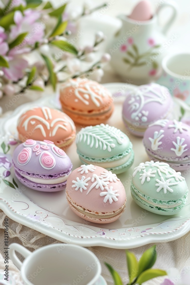 Colorful Macaroons Arranged on White Plate Colorful Macaroons Arranged on White Plate