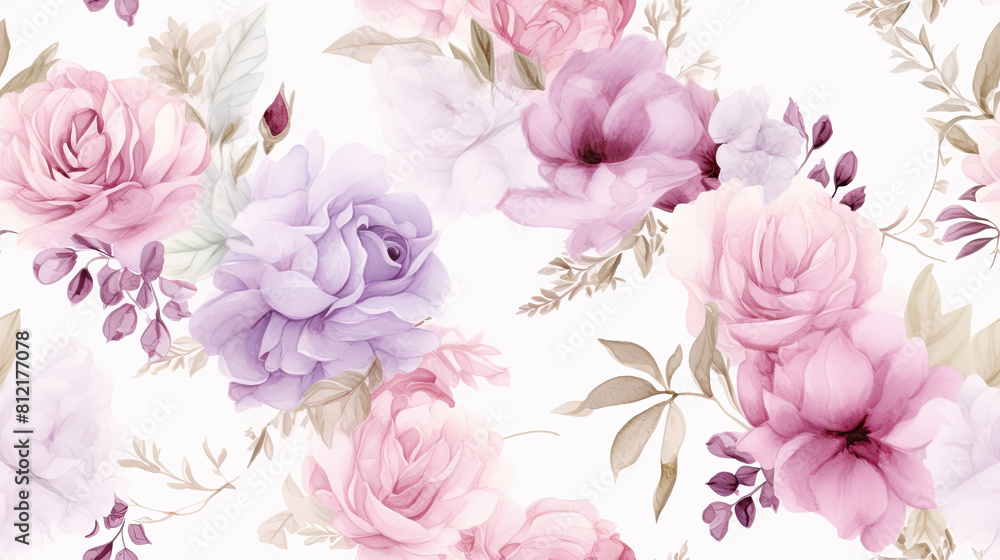 Obraz premium Seamless floral pattern with watercolor flowers on summer background, watercolor illustration. Template design for textiles, interior, clothes, wallpaper