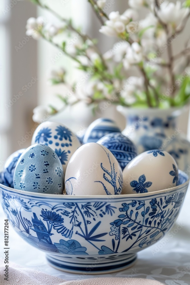Blue and White Easter Eggs in Bowl Blue and White Easter Eggs in Bowl