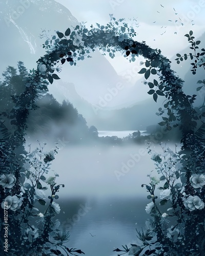 Mysterious Twilight Wedding A FogEnshrouded Flower Arch photo