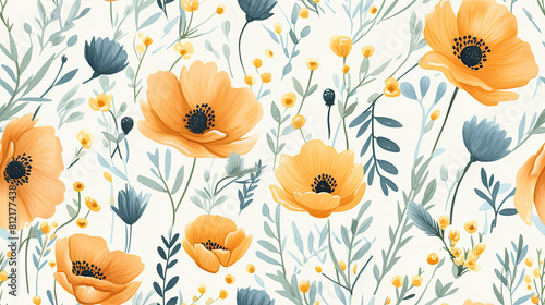 Seamless floral pattern with  watercolor flowers on summer background  watercolor illustration. Template design for textiles  interior  clothes  wallpaper