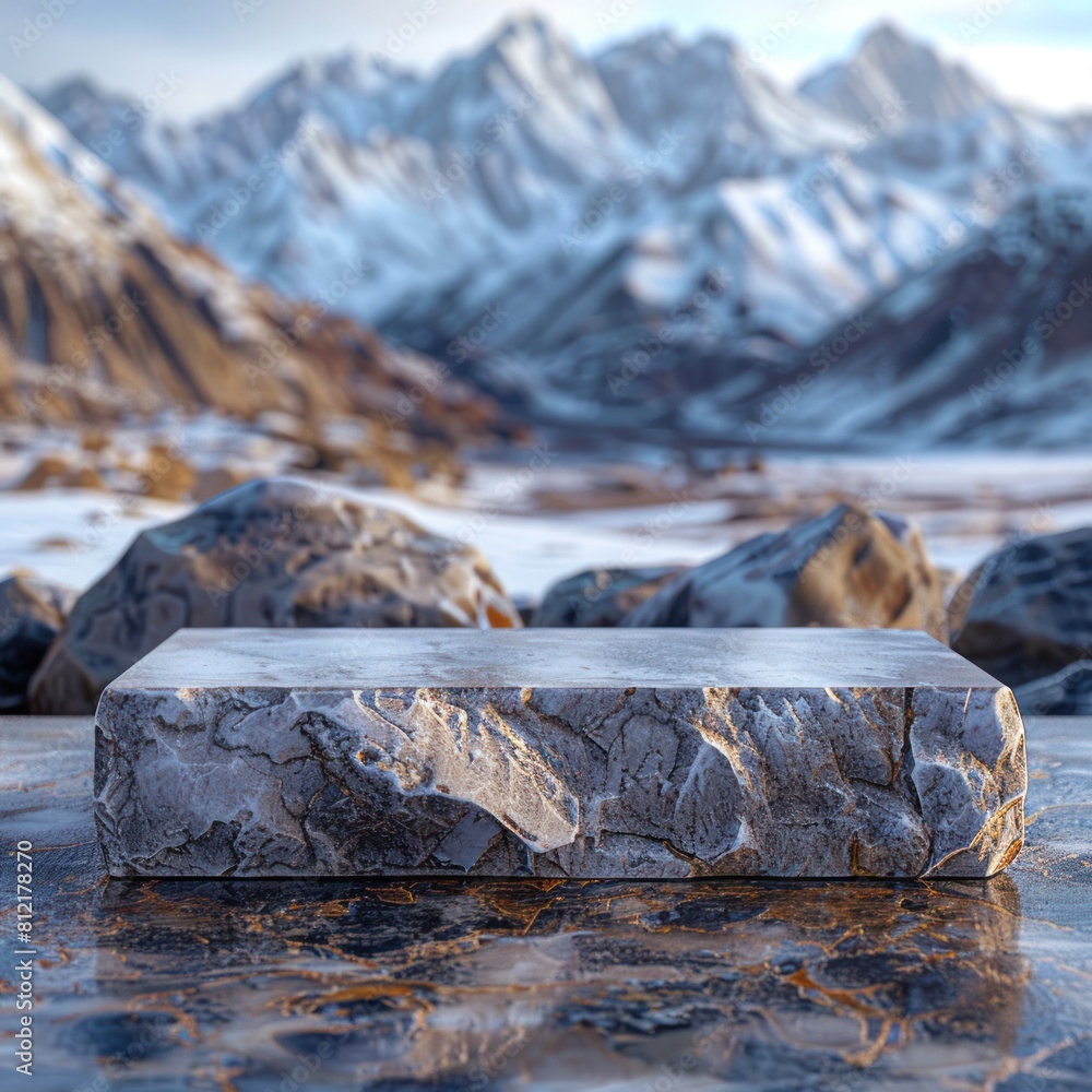 Photo of a flat stone with nature landscape in the background Photo of a flat stone with nature landscape in the background