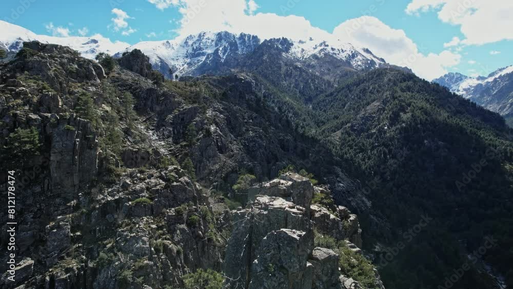 Aerial View of Snow Capped Mountain Range in Corsica, France Aerial View of Snow Capped Mountain Range in Corsica, France