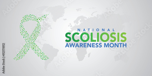 scoliosis awareness month design template for celebration. scoliosis awareness month green ribbon. green ribbon design illustration. it is an abnormal lateral curvature of the spine. It is most often
