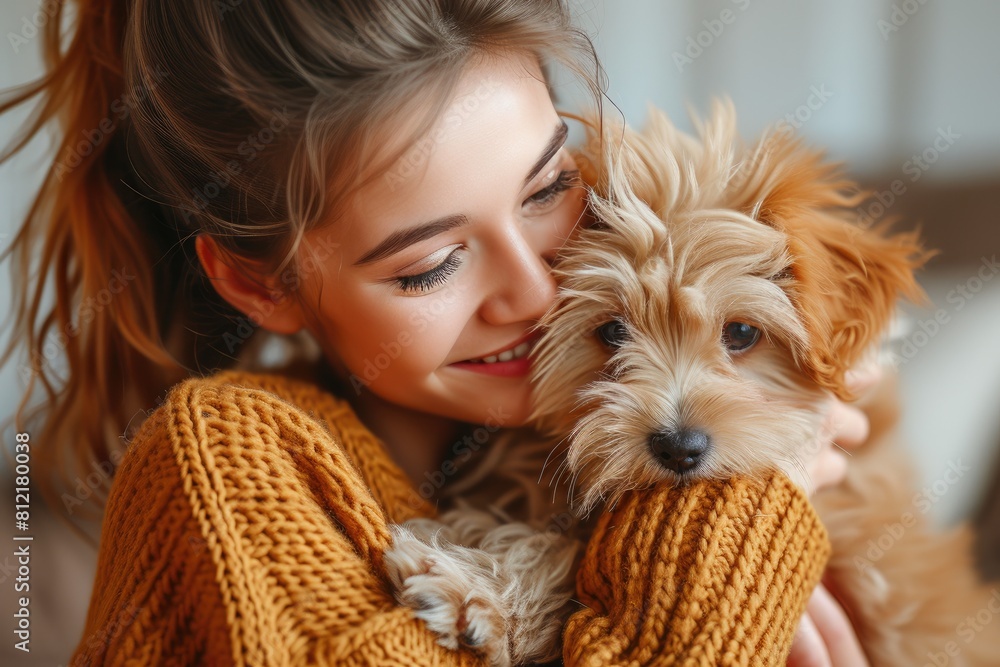 Warm Fuzzies: Smiling Owner Playing with Pet in Living Room Warm Fuzzies: Smiling Owner Playing with Pet in Living Room