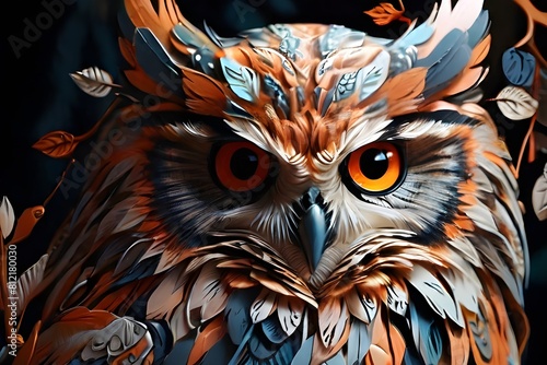 Enchanting Nocturnal Owls: Captivating Wildlife Portraits, Ai-generated image of portrait of owl, Captivating Owl Collection: AI-Generated Wildlife Wonders