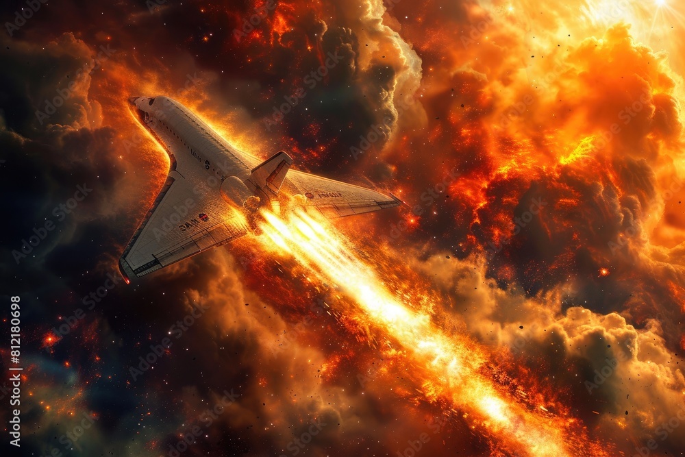 Obraz premium Astral Plunge: Space Plane's Dramatic Descent