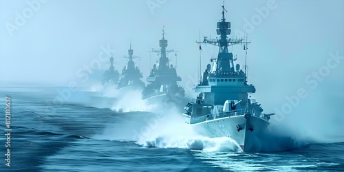 Naval Ships Engage in Combat Maneuvers at Sea Executing Navy Operations. Concept Navy Operations, Combat Maneuvers, Naval Ships, Sea Battle, Military Exercises