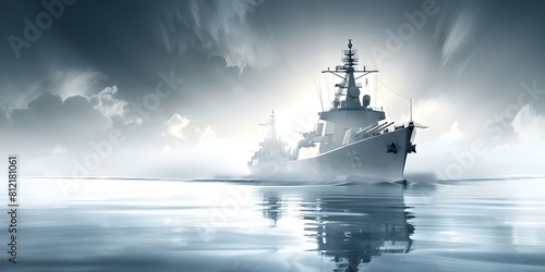Modern Naval Warships: High-Tech Digital Illustrations Highlighting Technological Advancements at Sea. Concept Naval Technology, Digital Illustrations, Modern Warships, Technological Advancements