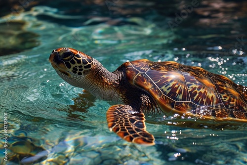  Turtle, Underwater wildlife panorama Coral reef with wild sea turtles , AI generated