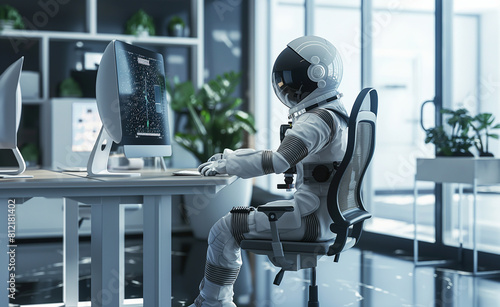 Astronaut at Work in a Futuristic Office