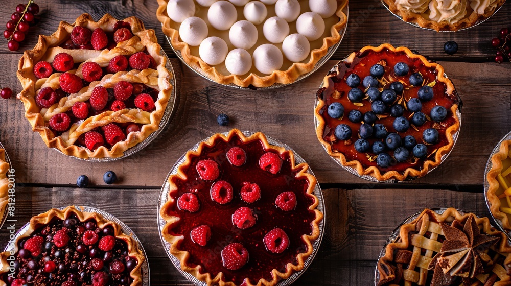 Fototapeta premium Home desserts, bakery, pies, sweets, top view, berries, banner, background