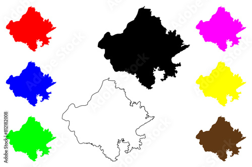 Rajasthan (States and union territories of India, Federated states, Republic of India) map vector illustration, scribble sketch Rajasthan state map
