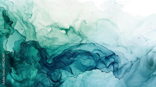 fluid teal blue and green watercolor paint creates dynamic abstract texture background digital painting