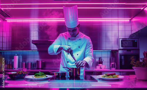 Fototapeta Naklejka Na Ścianę i Meble -  High-Tech Culinary Artistry: A Glimpse into Molecular Gastronomy