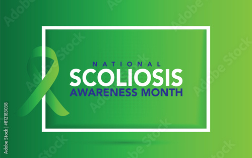 scoliosis awareness month design template for celebration. scoliosis awareness month green ribbon. green ribbon design illustration. it is an abnormal lateral curvature of the spine. It is most often