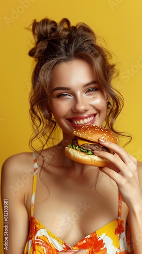 Wallpaper Mural isolated woman eating fast food  Torontodigital.ca