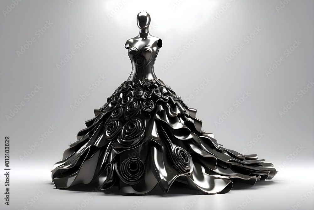 3D dress made of black metal, white background and smooth. 3D dress made of black metal, white background and smooth.