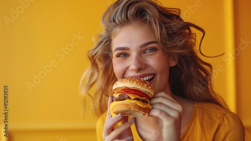 isolated woman eating fast food 