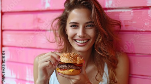  woman eating fast food at summer