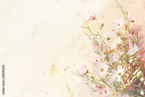 A soft pastel background sets the serene tone, gently embracing a delicate bouquet of wildflowers nestled in the bottom corner. © Jane_S
