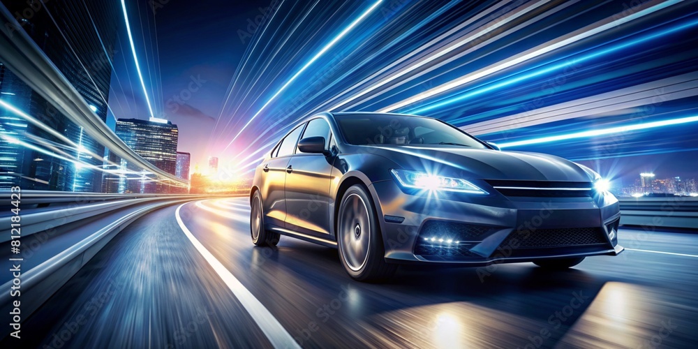 a close up of a car driving on a highway at night, car moving fast, car on highway a close up of a car driving on a highway at night, car moving fast, car on highway