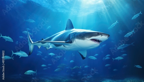 Wallpaper Mural The great White Shark in the ocean, portrait of White shark hunting prey in the underwater Torontodigital.ca